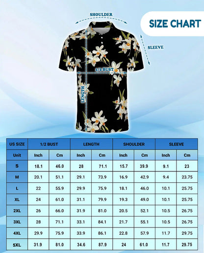 White Orchid Polo Shirt - Elegant Tropical Floral Style | Azhawaiian