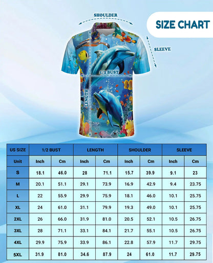 Underwater Dolphin Polo Shirt for Men, Tropical Ocean Sea Style | Azhawaiian