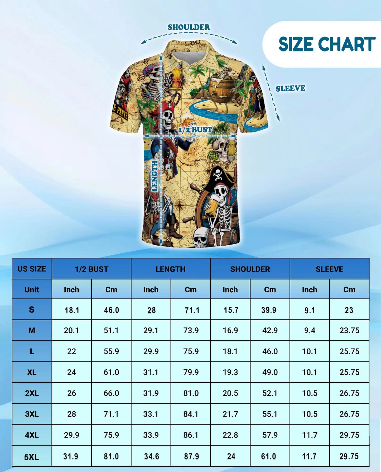 Skeleton Pirate Polo Shirt for Men, Treasure Map Party Style | Azhawaiian