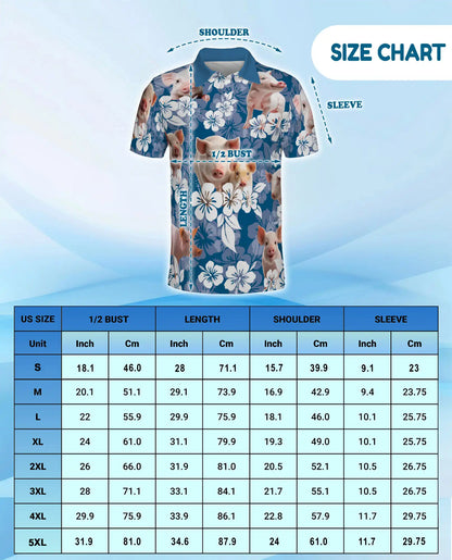 Pig Hawaiian Floral Polo Shirt for Men- Cute Farm Pig Tropical Flower | Azhawaiian
