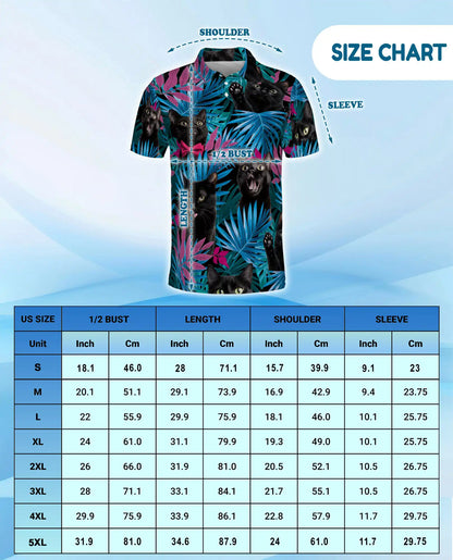 Black Cat Tropical Polo Shirt - Neon Jungle Kitty Style | Azhawaiian