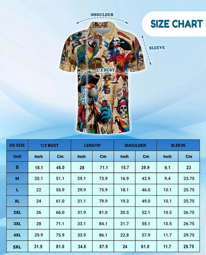 Pirate Parrot Polo Shirt for Men, Treasure Map Party Style | Azhawaiian