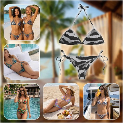 Grey Tiger Stripe Bikini Set for Women, Two Piece Swimsuit, Animal Print Beachwear | Azhawaiian