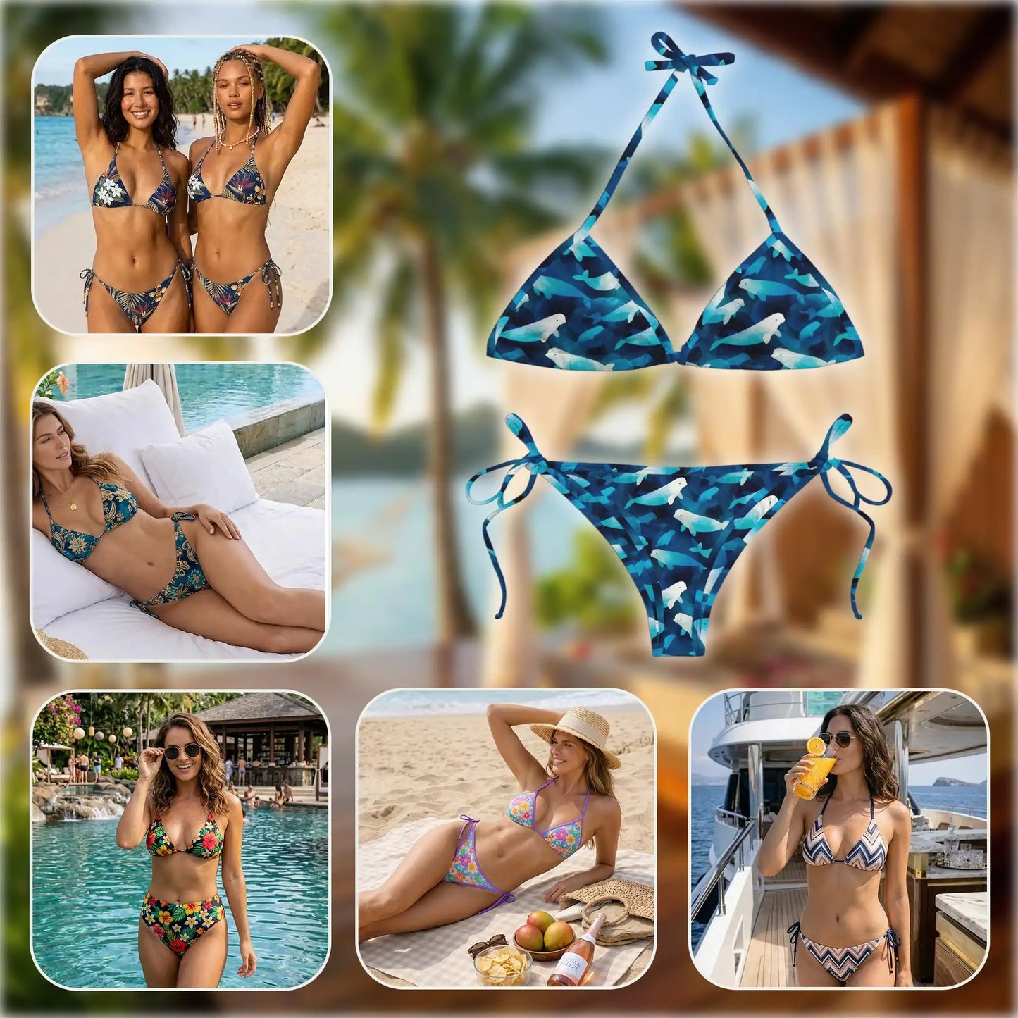 Cute Beluga Whale Bikini Set for Women, Two Piece Swimsuit, Ocean Animal Beachwear | Azhawaiian