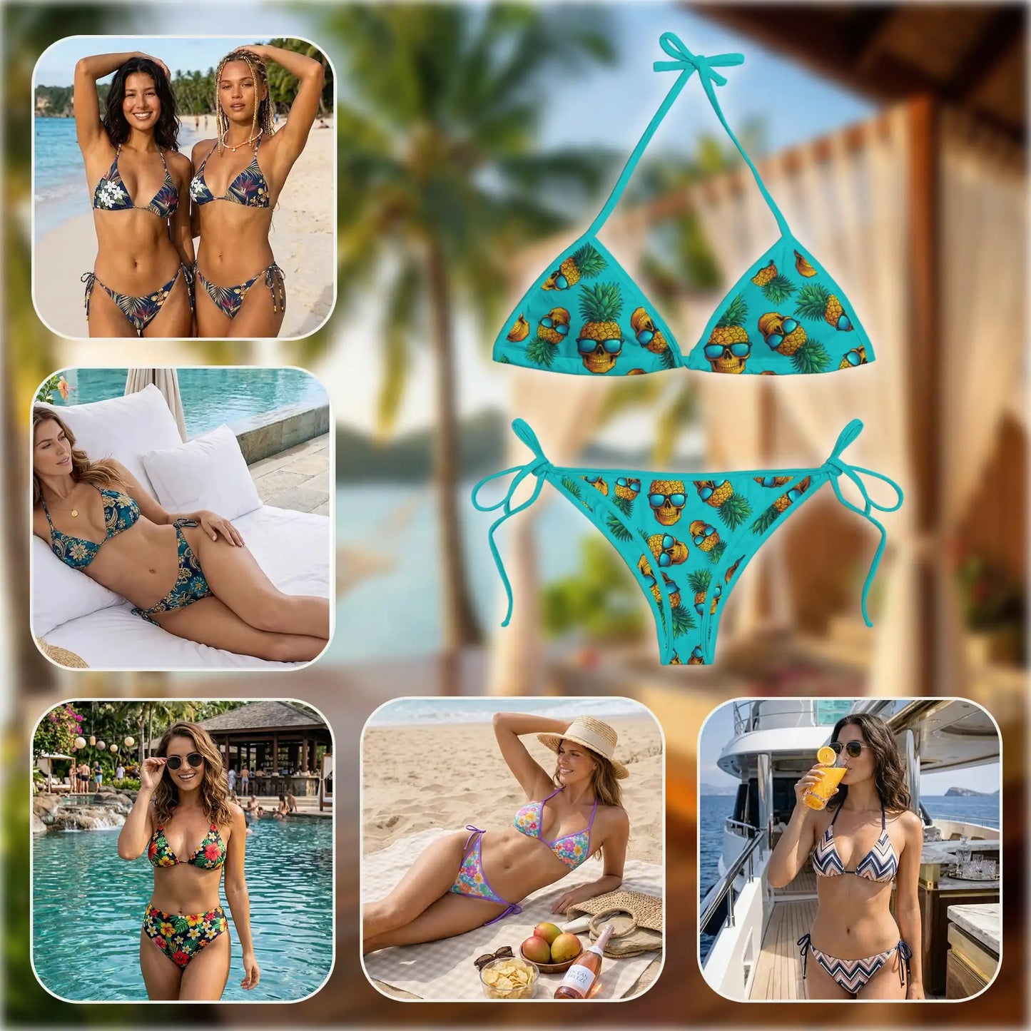 Skull Pineapple Bikini Set for Women, Two Piece Swimsuit, Tropical Gothic Beachwear | Azhawaiian