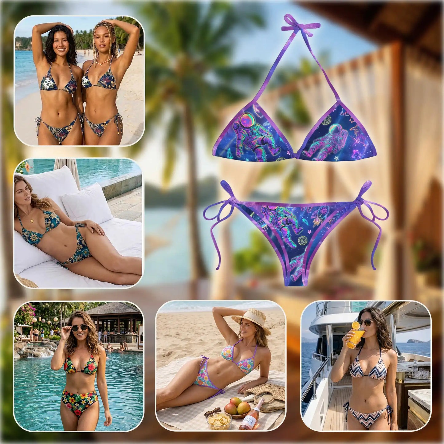 Astronauts Bikini Set for Women, Two Piece Swimsuit, Space and Astronaut Print Beachwear | Azhawaiian