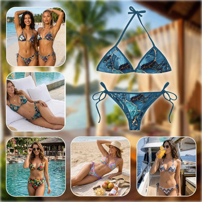 Gold Liquid Marble Bikini Set for Women, Two Piece Swimsuit, Luxury Abstract Beachwear | Azhawaiian