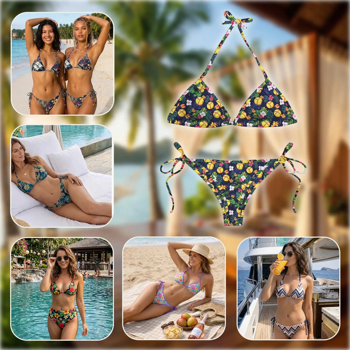 Softball Simple Bikini Set for Women, Two Piece Swimsuit, Tropical Sports Beachwear | Azhawaiian