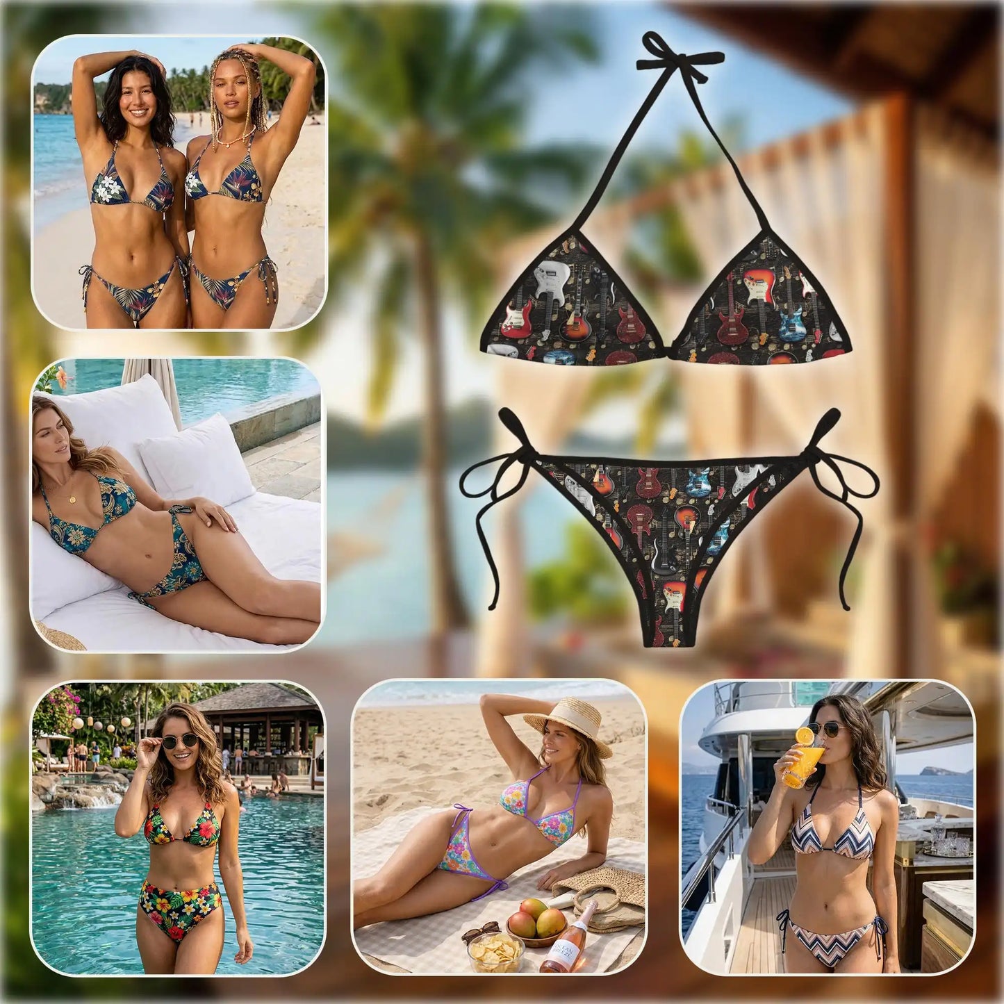 Electric Guitar 3D Bikini Set for Women, Two Piece Swimsuit, Rock Music Beachwear | Azhawaiian