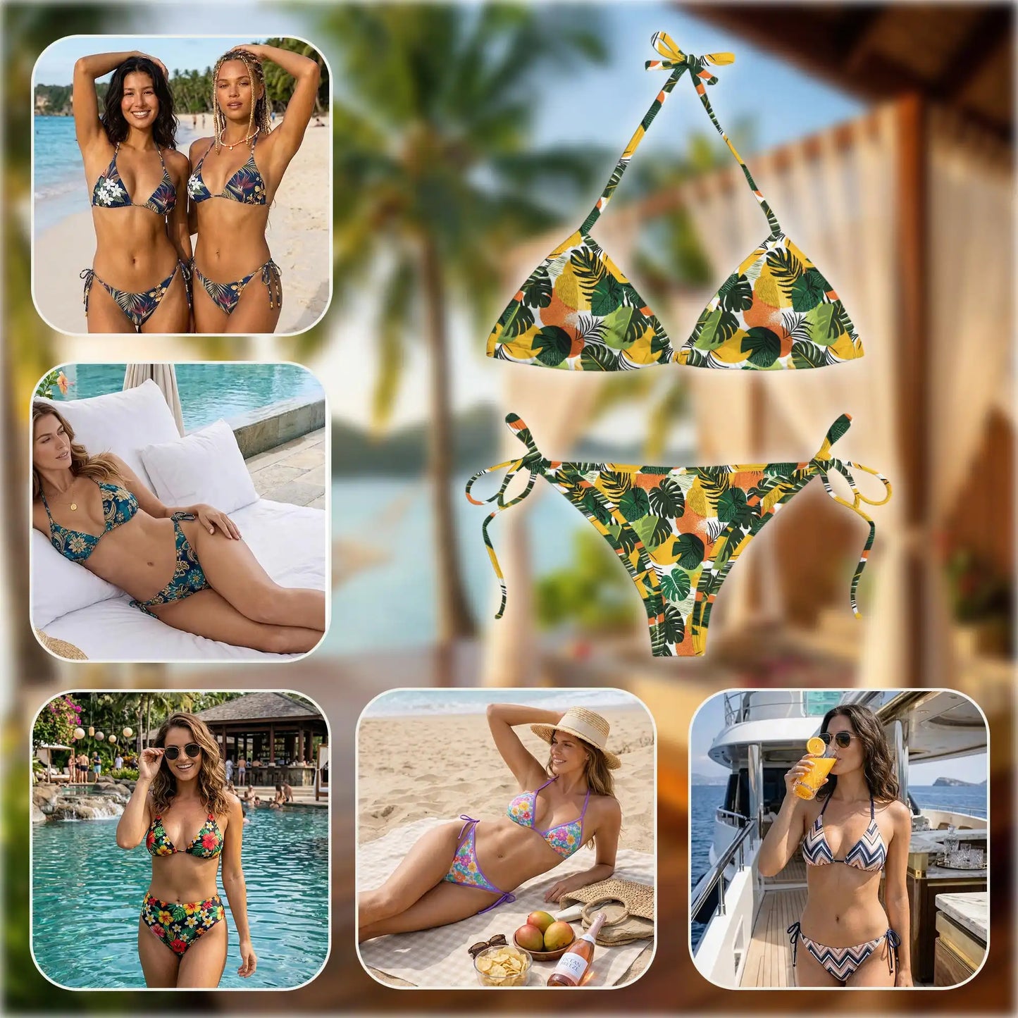 Tropical Leaf Bikini Set for Women, Two Piece Swimsuit, Botanical Jungle Beachwear | Azhawaiian