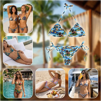Tropical Black Cat Bikini Set for Women, Two Piece Swimsuit, Cat Beachwear | Azhawaiian