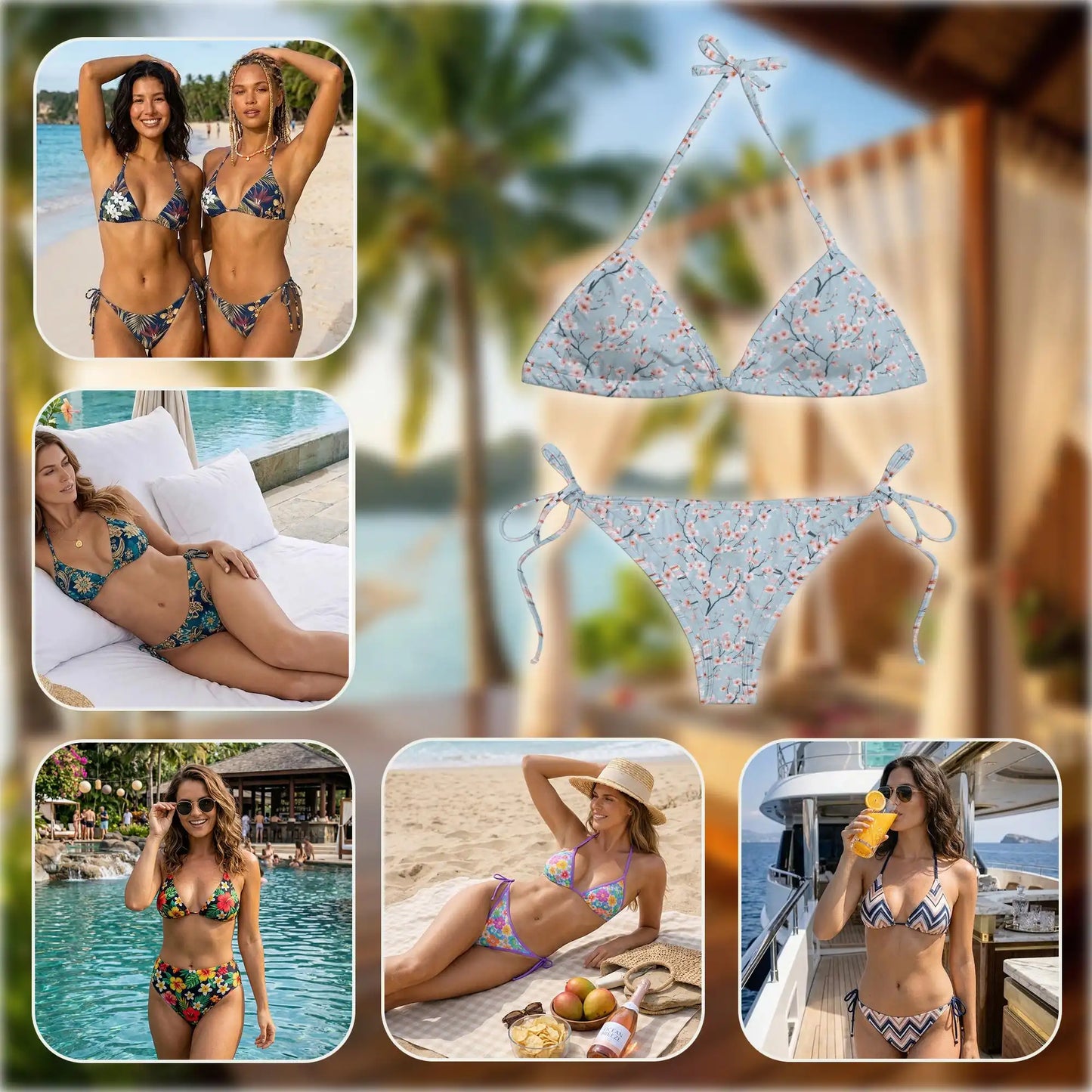 Spring Cherry Blossom Bikini Set for Women, Two Piece Swimsuit, Pastel Floral Beachwear | Azhawaiian
