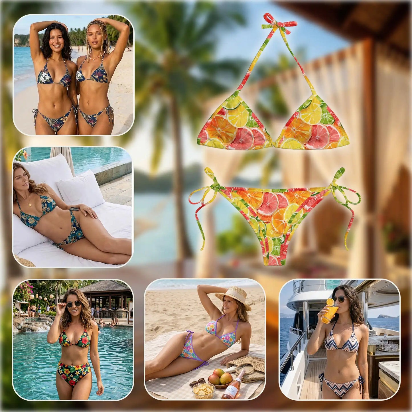 Tropical Citrus Fruit Bikini Set for Women, Two Piece Swimsuit, Tropical Fruit Beachwear | Azhawaiian