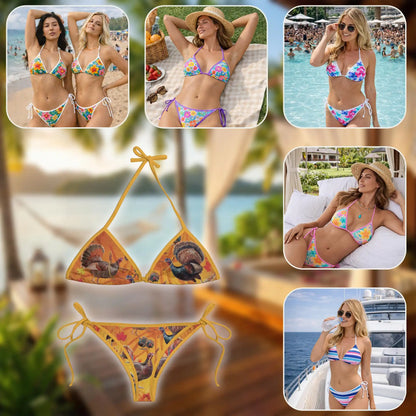 Turkey Bikini Set, Autumn Animal Two Piece Swimsuit | Azhawaiian