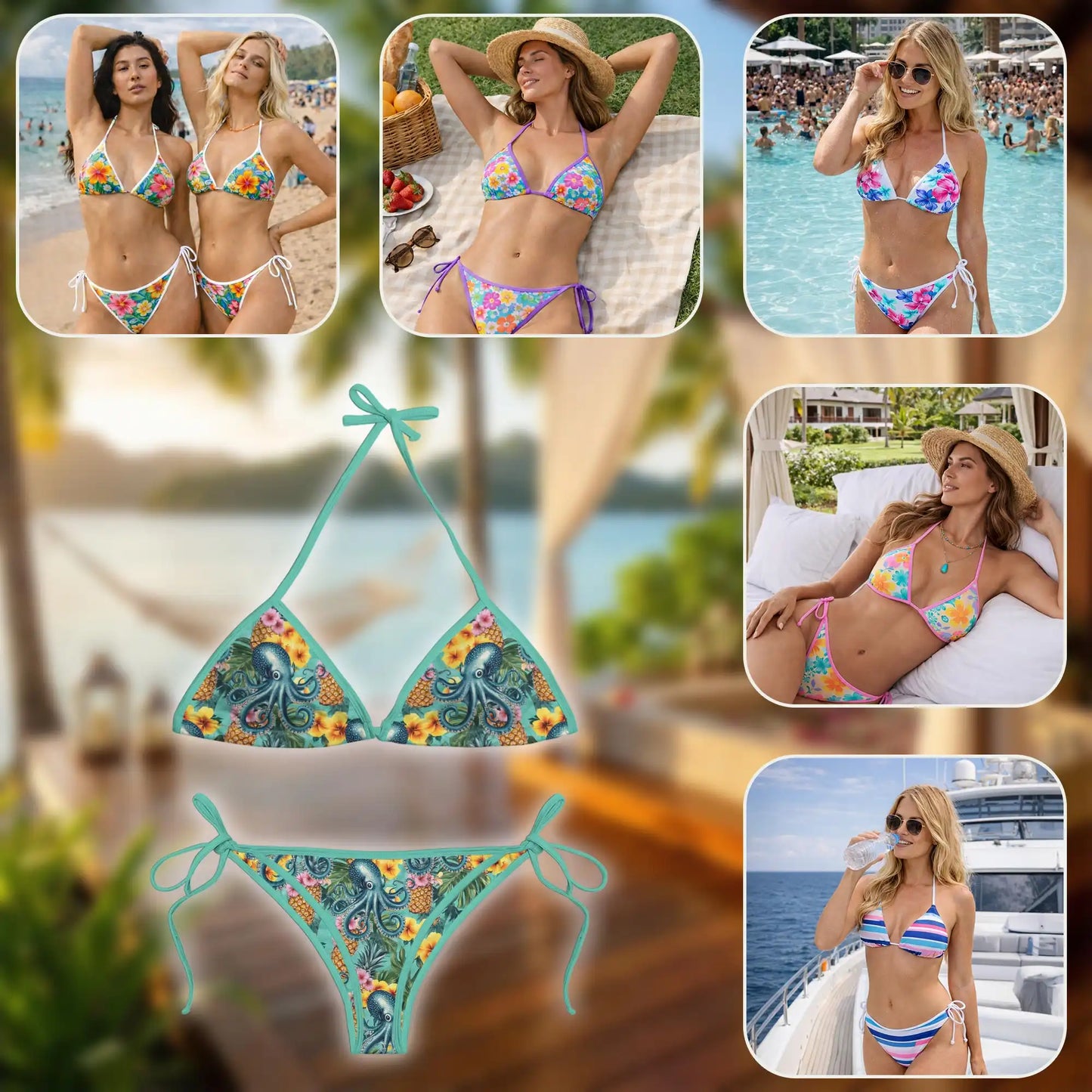 Pineapple Cephalopod Bikini Set for Women, Two Piece Swimsuit, Tropical Beachwear | Azhawaiian