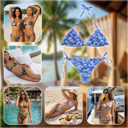 Blueberry Pattern Bikini Set for Women, Two Piece Swimsuit, Fruit Print Beachwear | Azhawaiian