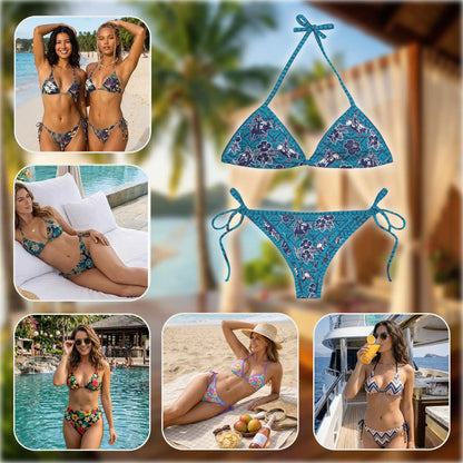 Bull Riding Bikini Set for Women, Two Piece Swimsuit, Bull Riding and Floral Print Beachwear | Azhawaiian