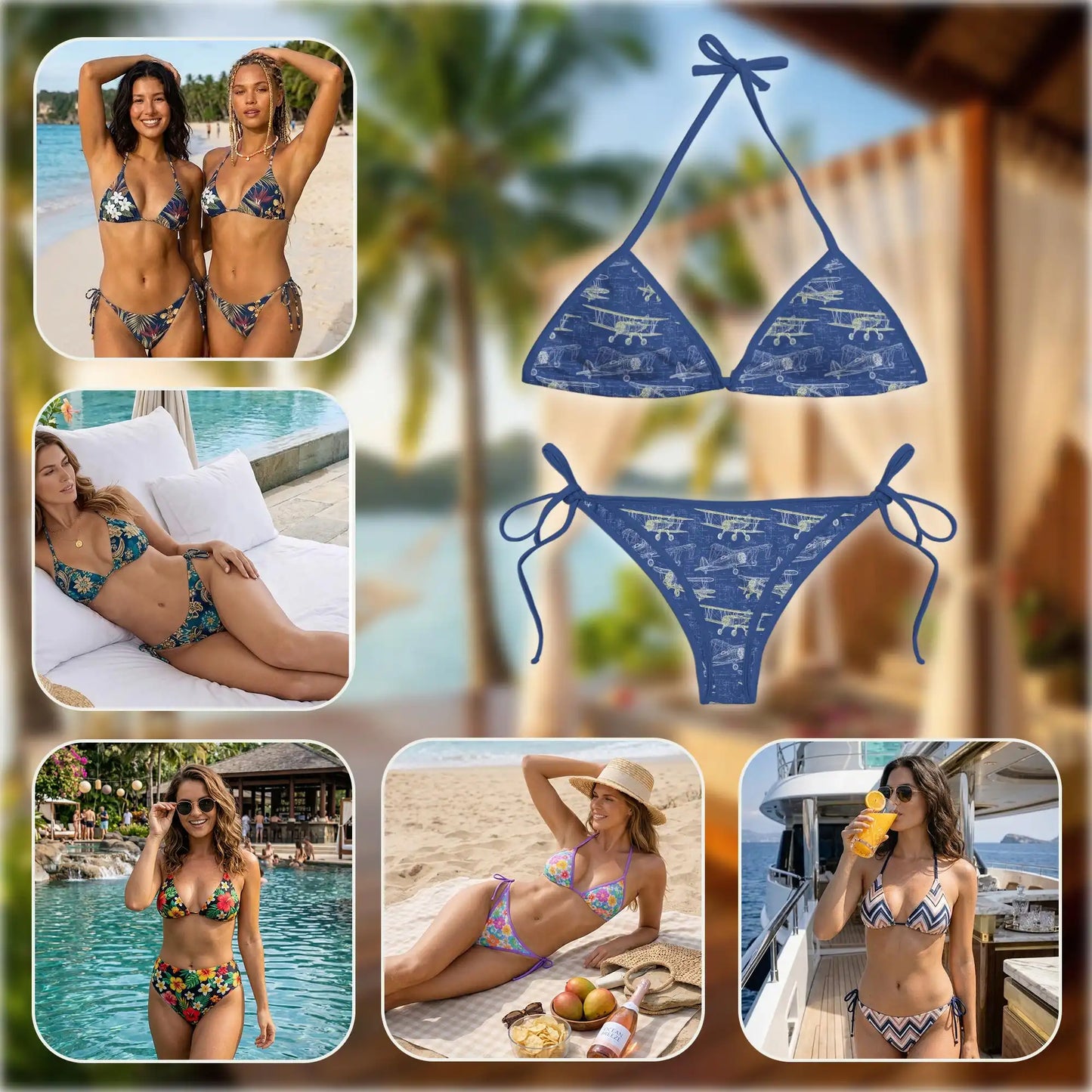 Vintage Aircraft Bikini Set for Women Two Piece Swimsuit, Aviation Print | Azhawaiian