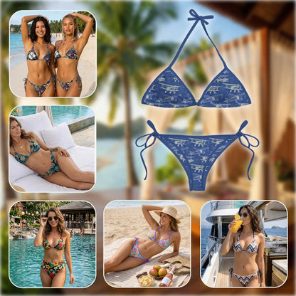 Vintage Aircraft Bikini Set for Women Two Piece Swimsuit, Aviation Print | Azhawaiian