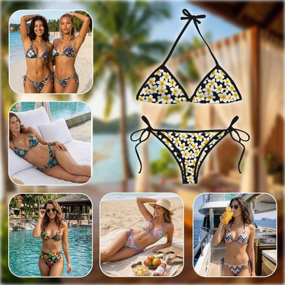 Plumeria Flower Bikini Set for Women, Two Piece Swimsuit, Tropical Plumeria Print Beachwear | Azhawaiian