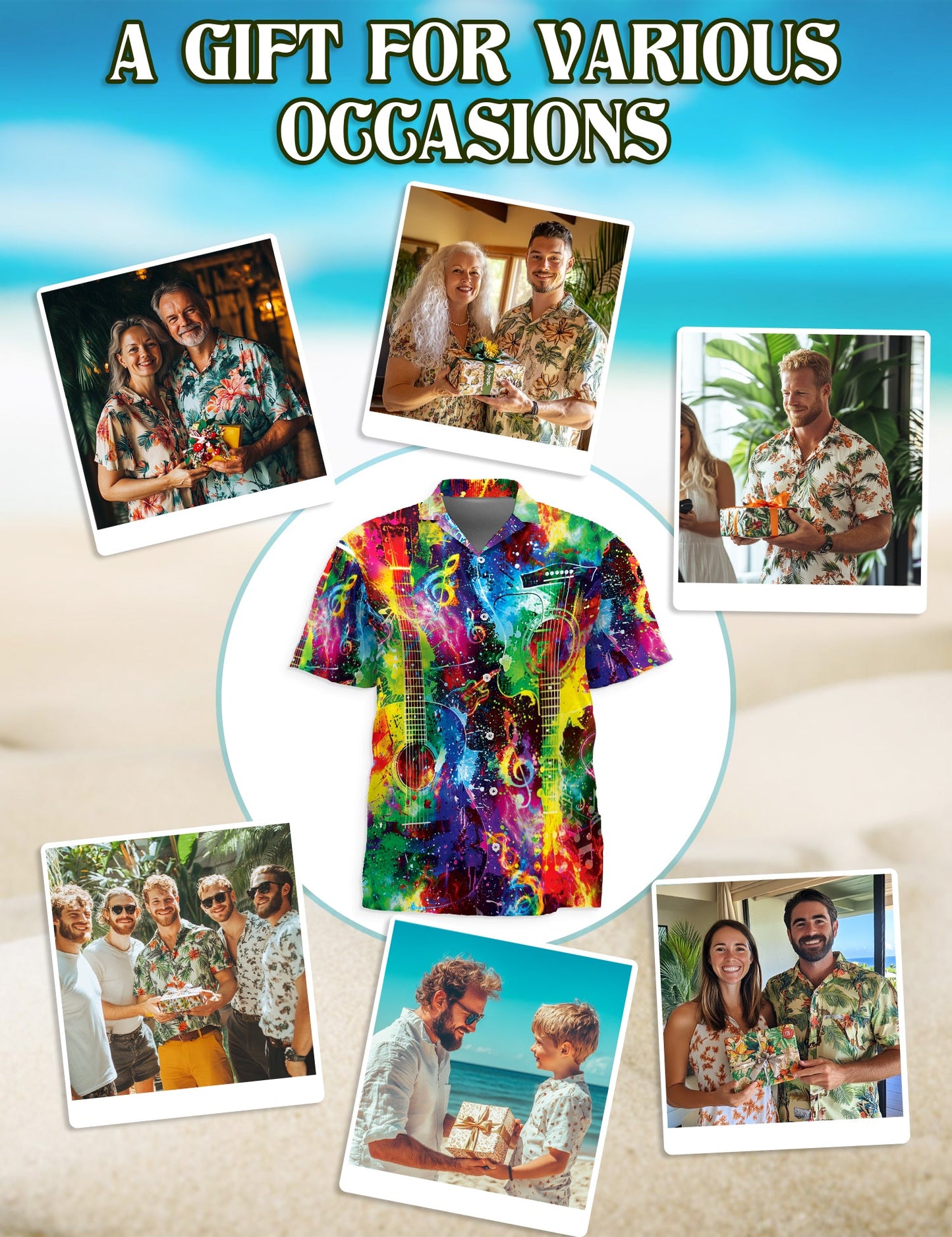 Rainbow Guitar Hawaiian Shirt for Men, Button Down Aloha Shirt - Azhawaiian