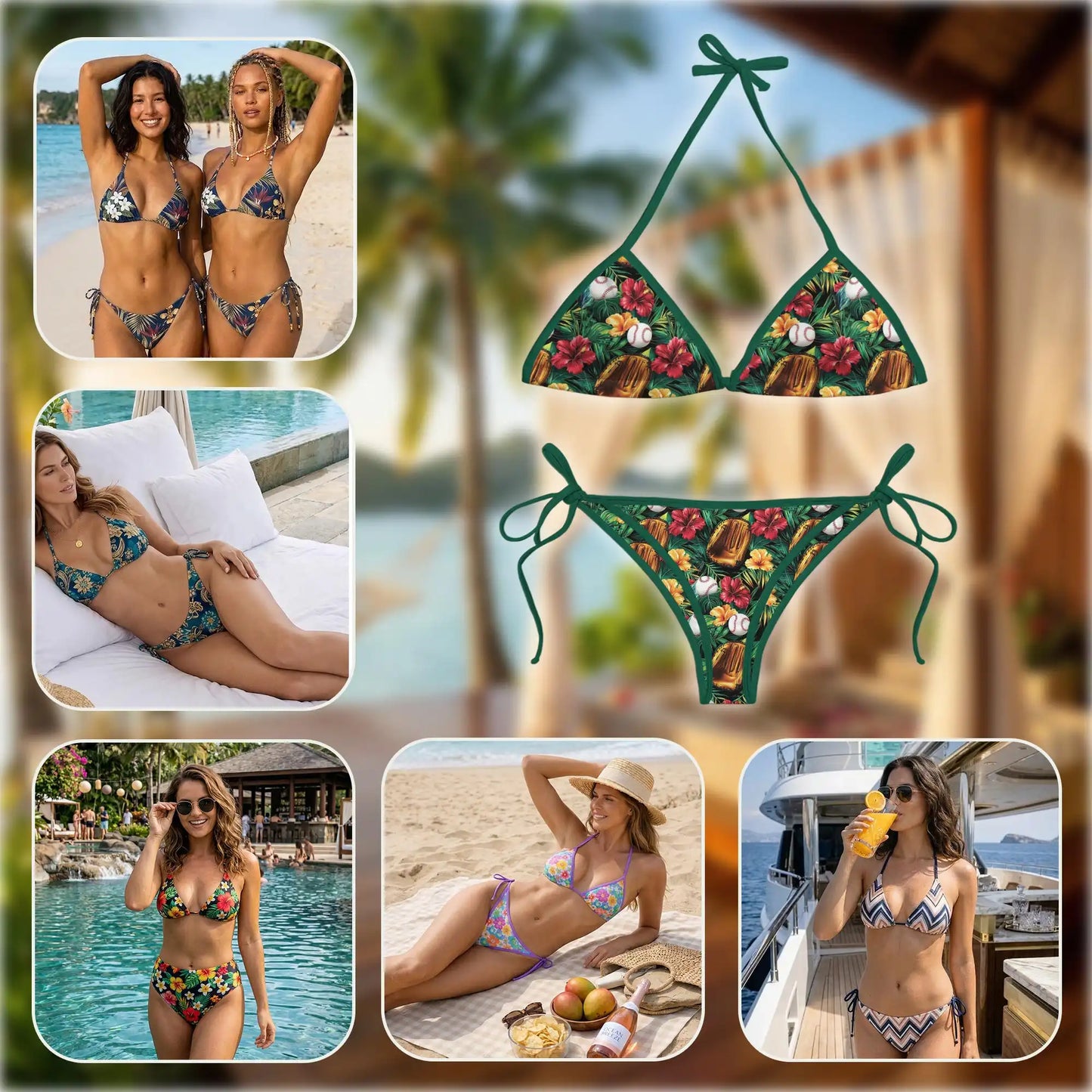 Baseball Bikini Set for Women, Two Piece Swimsuit, Tropical Sports Beachwear | Azhawaiian