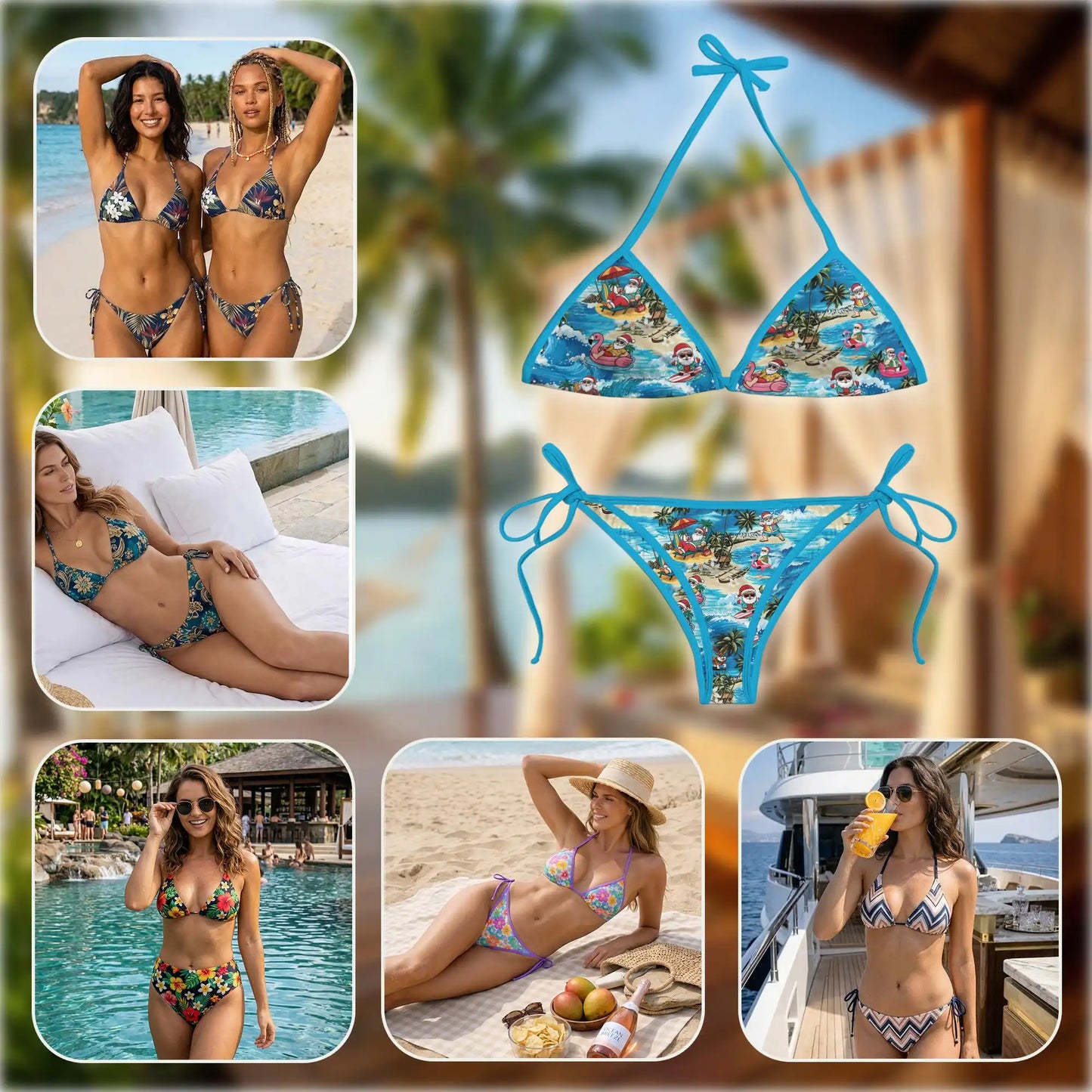 Surfing Santa Claus Bikini Set for Women, Two Piece Swimsuit, Craft Beachwear | Azhawaiian