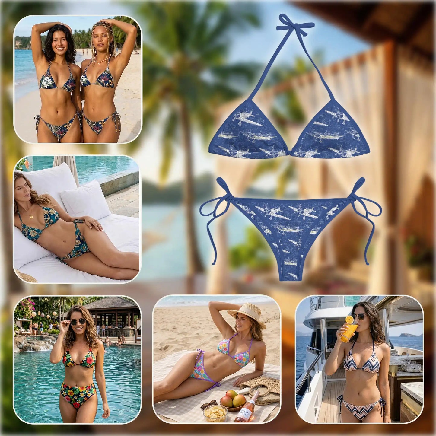 Vintage Aircraft Bikini Set for Women, Two Piece Swimsuit, Aviation Beachwear | Azhawaiian