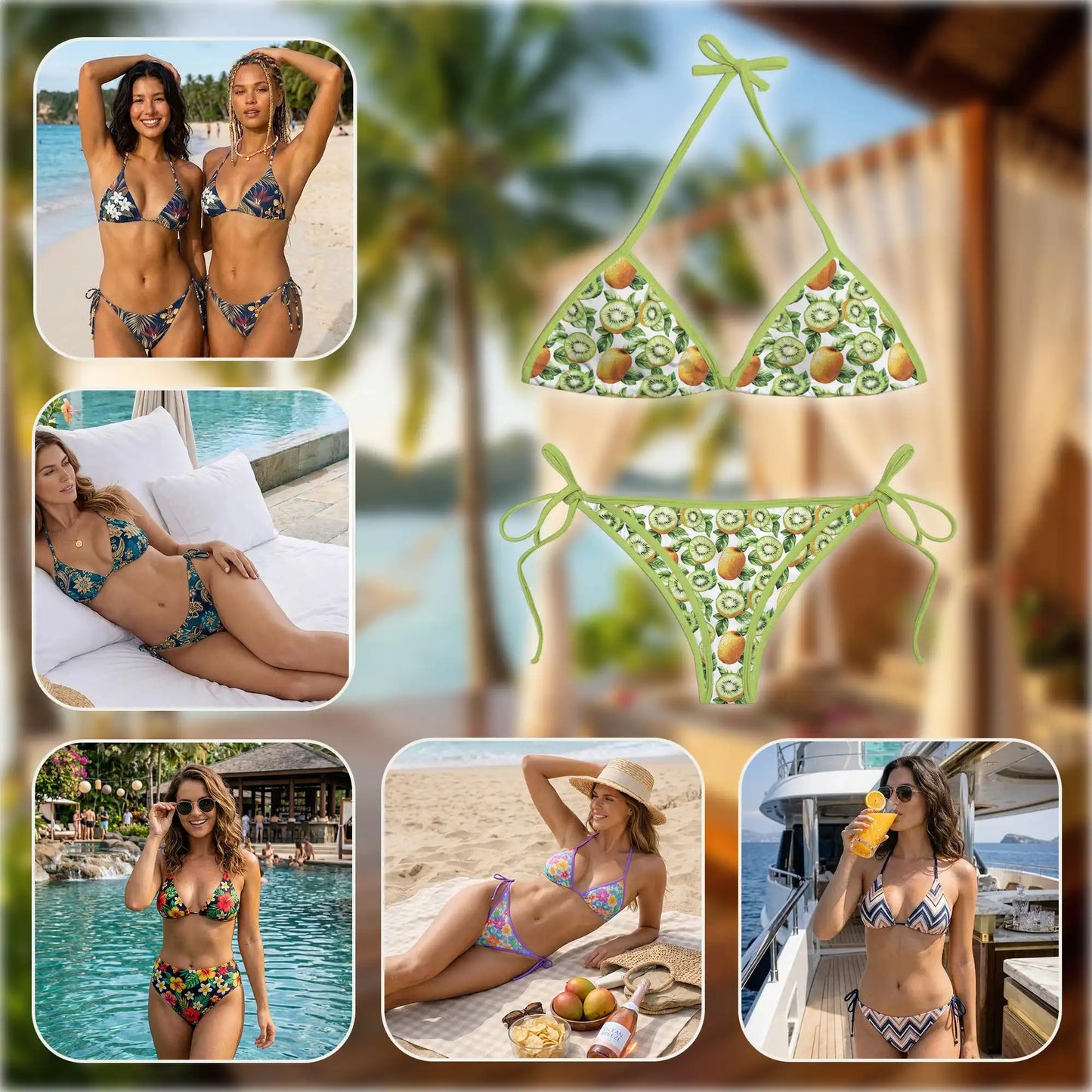 Kiwi Bikini Set for Women, Two Piece Swimsuit, Tropical Fruit Beachwear | Azhawaiian