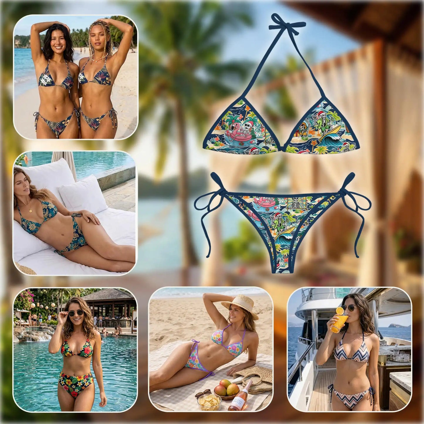 Skeleton Santa Bikini Set for Women, Two Piece Swimsuit, Tropical Christmas Beachwear | Azhawaiian