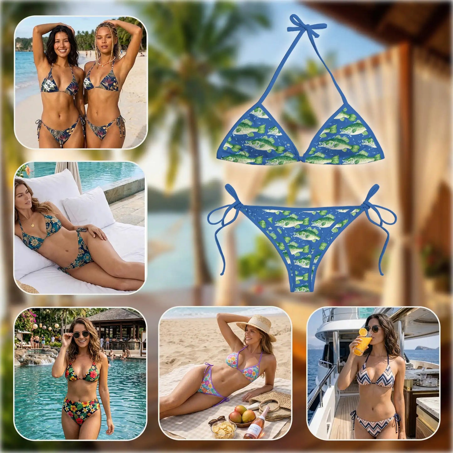 Seabass Fish Bikini Set for Women, Two Piece Swimsuit, Fishing Lake Beachwear | Azhawaiian
