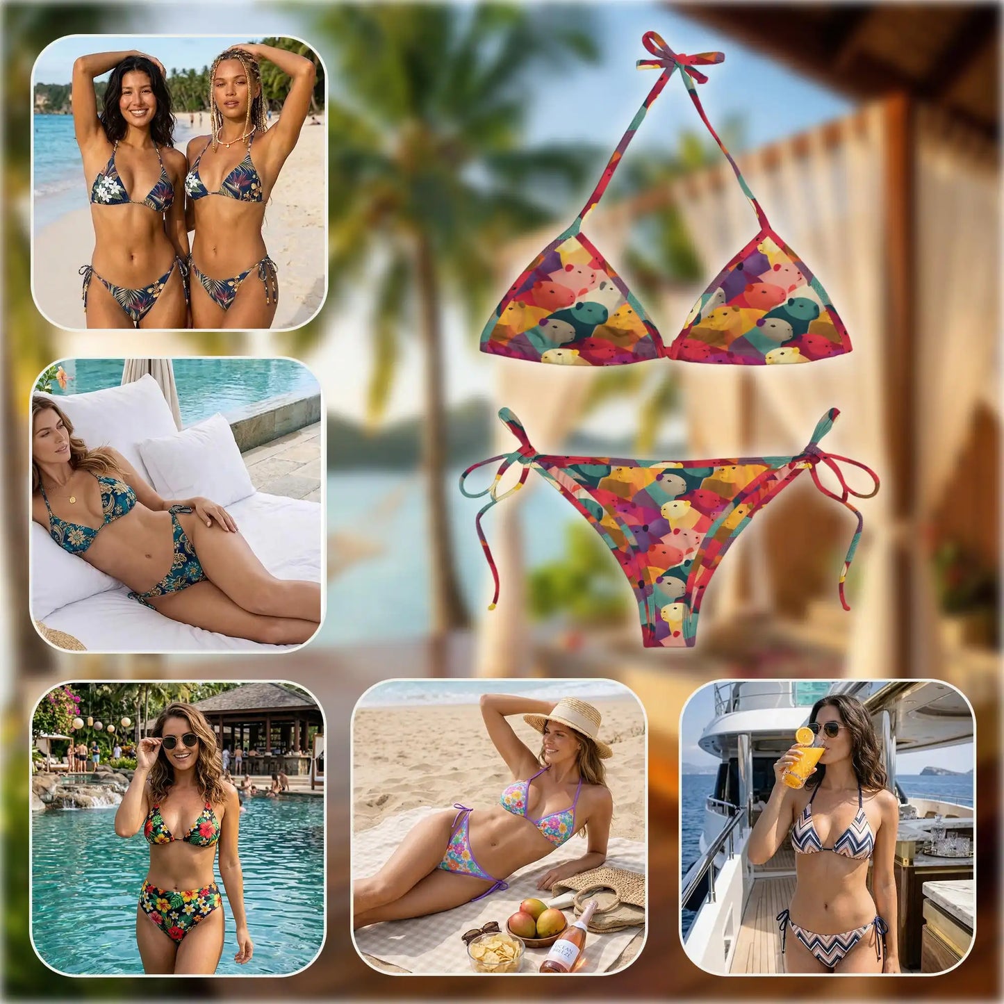 Cute Capybara Pattern Bikini Set for Women, Two Piece Swimsuit, Kawaii Animal Beachwear | Azhawaiian