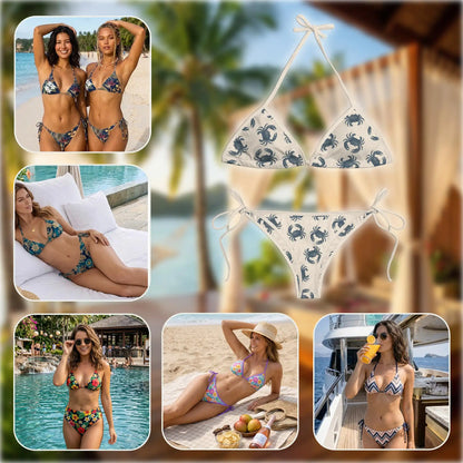 Crab Pattern Bikini Set for Women, Two Piece Swimsuit, Coastal Seafood Beachwear | Azhawaiian