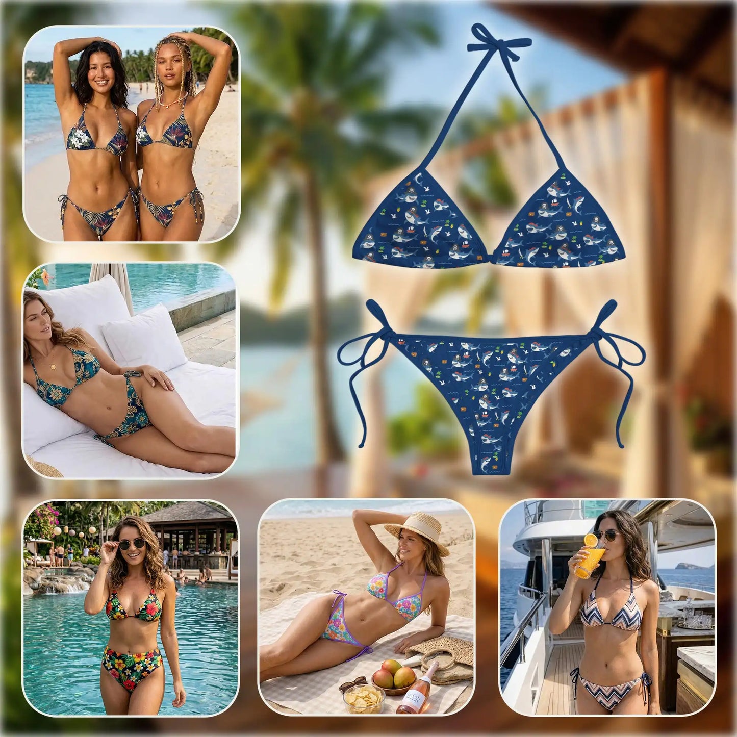 Shark Pirates Bikini Set for Women, Two Piece Swimsuit, Funny Ocean Beachwear | Azhawaiian