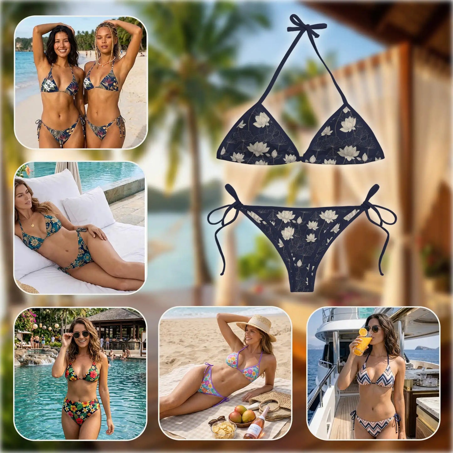 Lotus Floral Bikini Set for Women, Two Piece Swimsuit, Elegant Floral Beachwear | Azhawaiian
