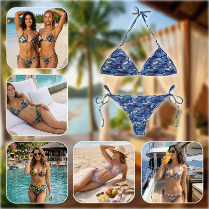 Fish Pattern Blue Bikini Set for Women, Two Piece Swimsuit, Ocean Beachwear | Azhawaiian