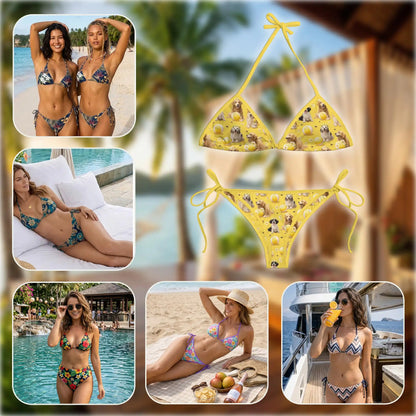 Cute Dog Pattern Bikini Set for Women, Two Piece Swimsuit, Puppy Tennis Beachwear | Azhawaiian