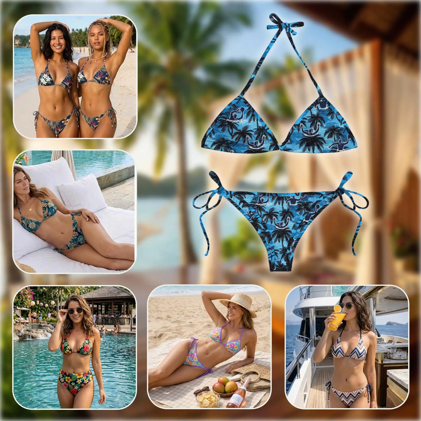 Coconut Tree Bikini Set for Women, Two Piece Swimsuit, Tropical Palm Beachwear | Azhawaiian