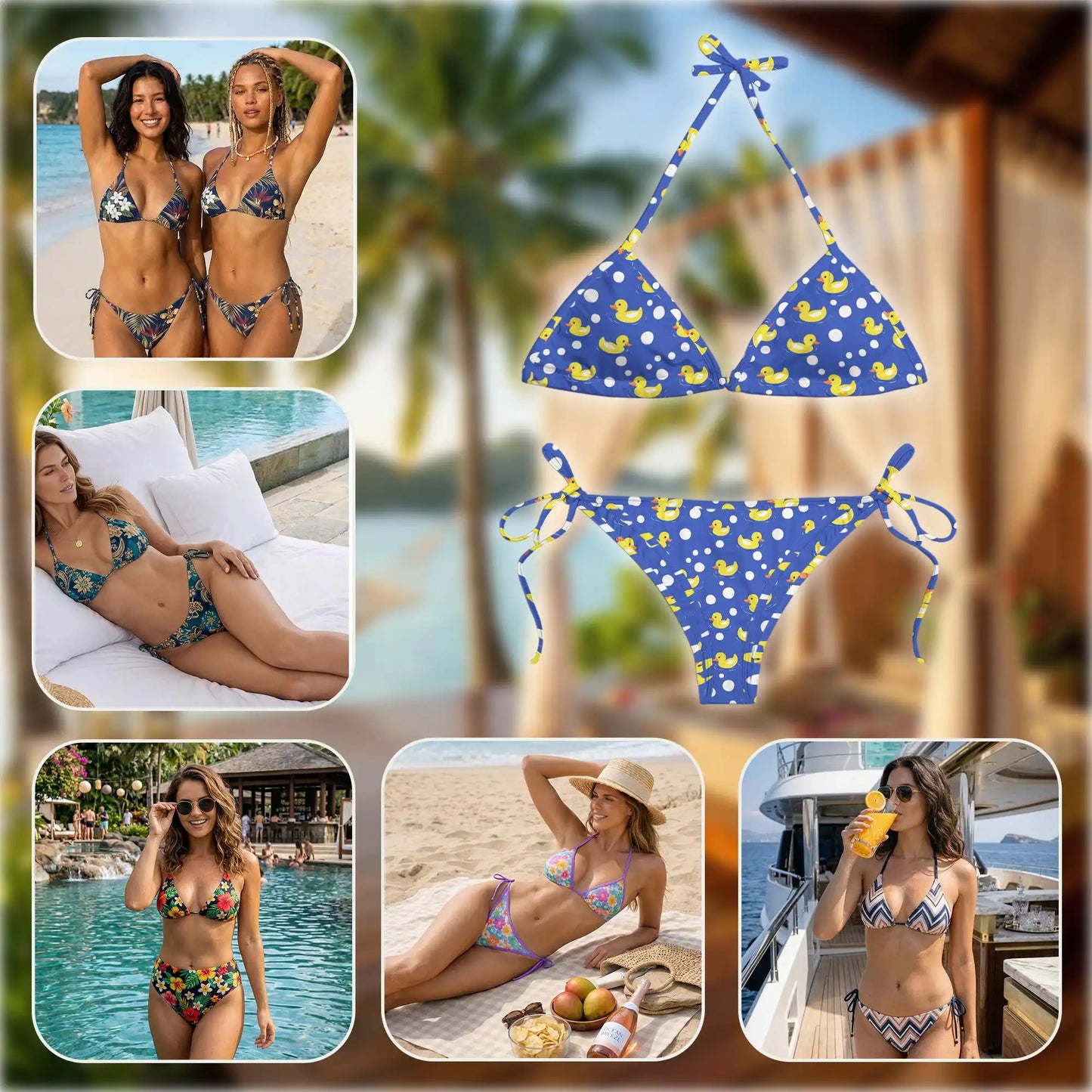 Duck Yellow Pattern Bikini Set for Women, Two Piece Swimsuit, Cute Duck Beachwear | Azhawaiian