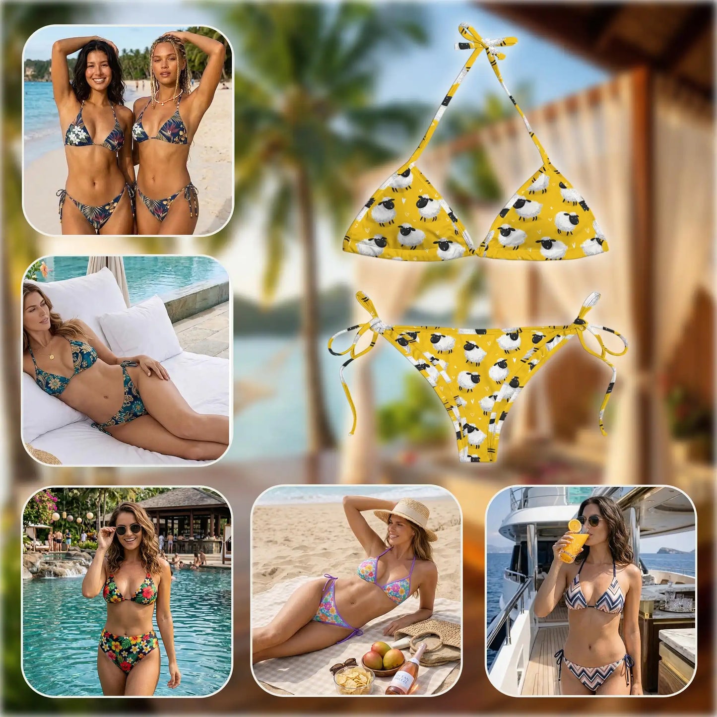 Funny Sheep Bikini Set for Women, Two Piece Swimsuit, Farm Animal Beachwear | Azhawaiian