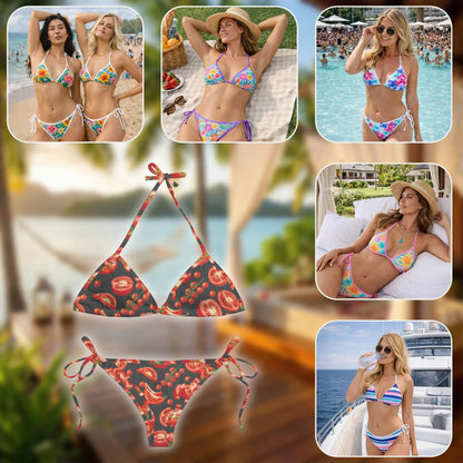 Tomato Bikini Set for Women, Two Piece Swimsuit, Fresh Tomato Print Beachwear | Azhawaiian