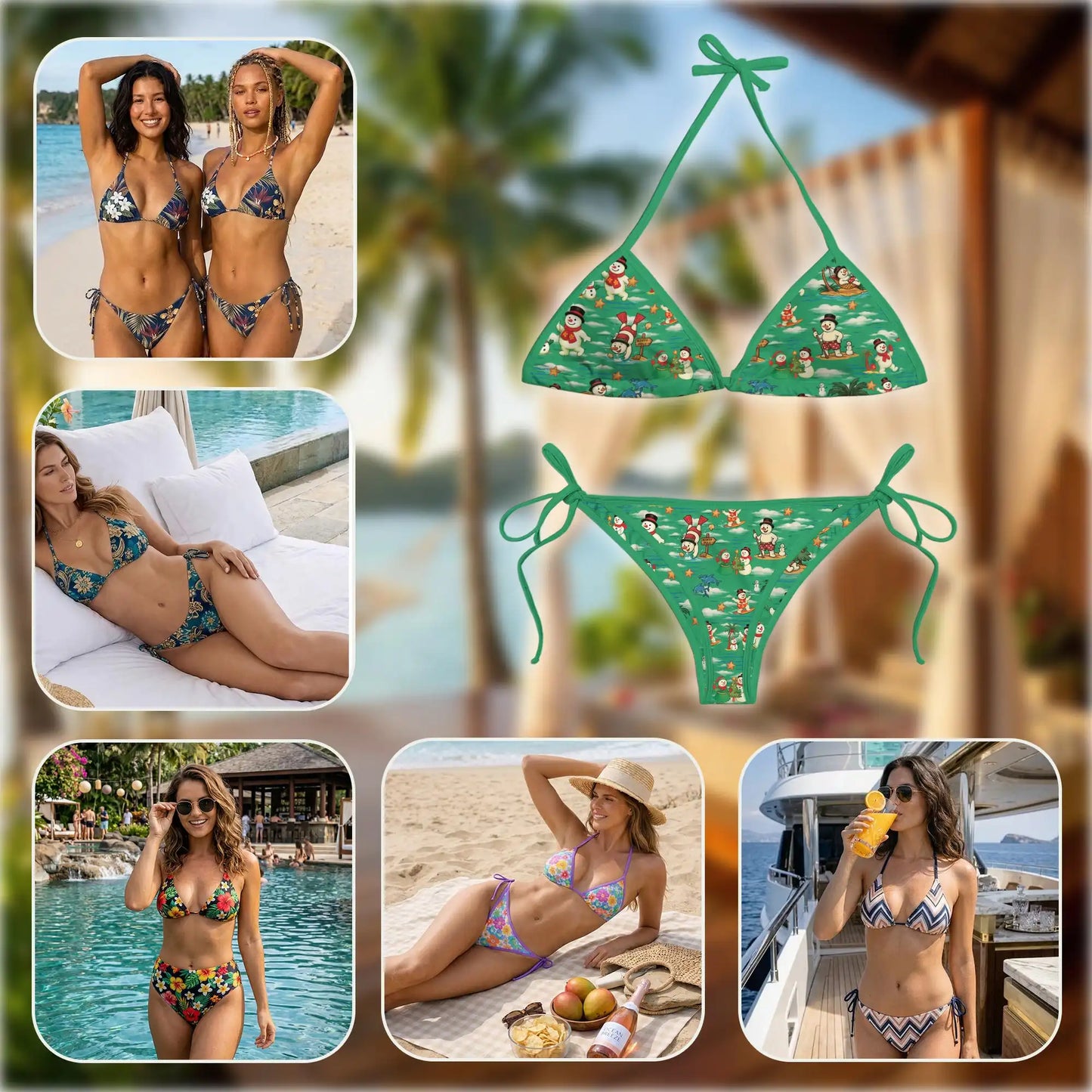 Snowman Bikini Set for Women, Two Piece Swimsuit, Christmas Holiday Beachwear | Azhawaiian