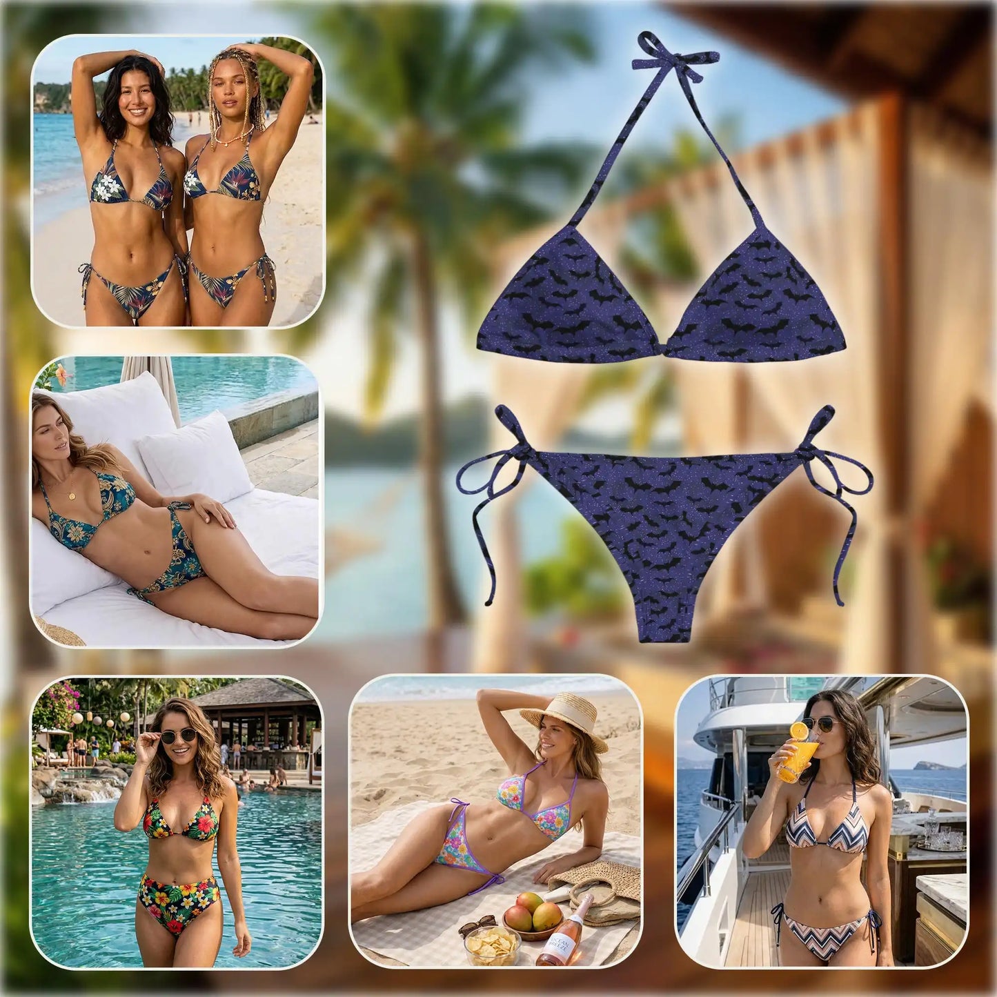 Halloween Bat Bikini Set for Women, Two Piece Swimsuit, Spooky Night Beachwear | Azhawaiian