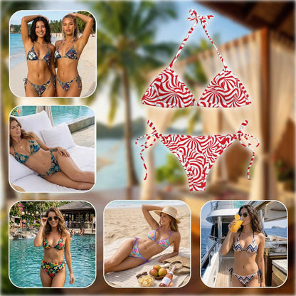Candy Cane Bikini Set for Women, Two Piece Swimsuit, Festive Holiday Beachwear | Azhawaiian