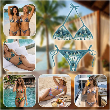 Christmas Tree Pattern Bikini Set for Women, Two Piece Swimsuit, Winter Holiday Beachwear | Azhawaiian