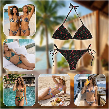 Cranberry Bikini Set for Women, Two Piece Swimsuit, Cherry Fruit Beachwear | Azhawaiian