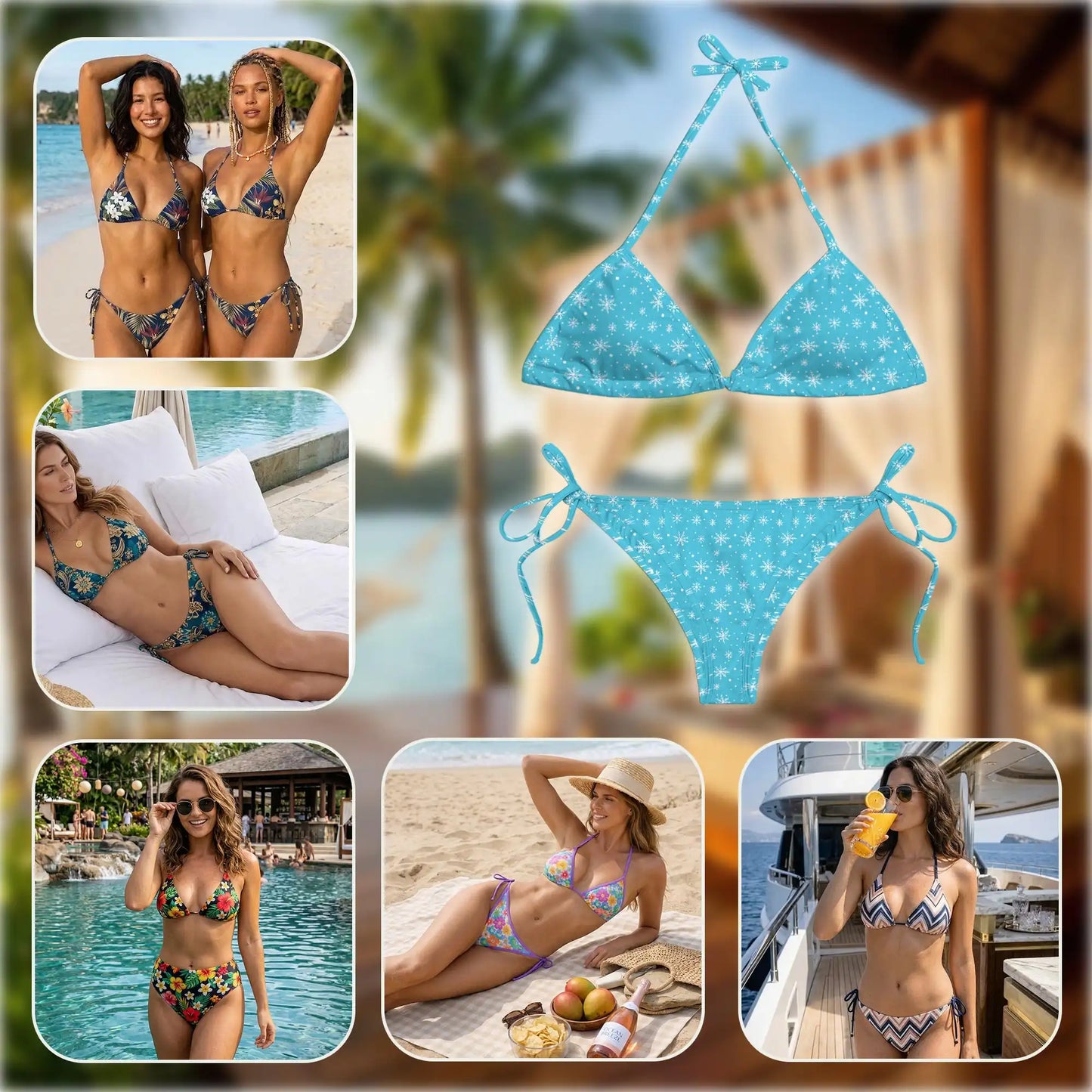 Snow Crystal Bikini Set for Women, Two Piece Swimsuit, Winter Snowflake Beachwear | Azhawaiian