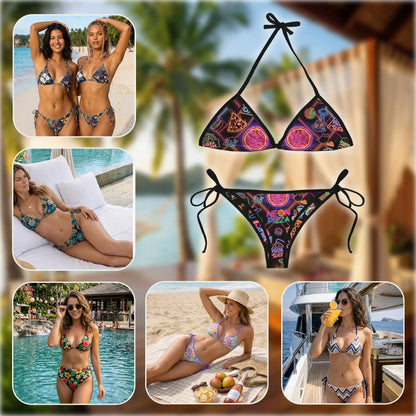 Neon Pizza Bikini Set for Women, Two Piece Swimsuit, Craft Beachwear | Azhawaiian