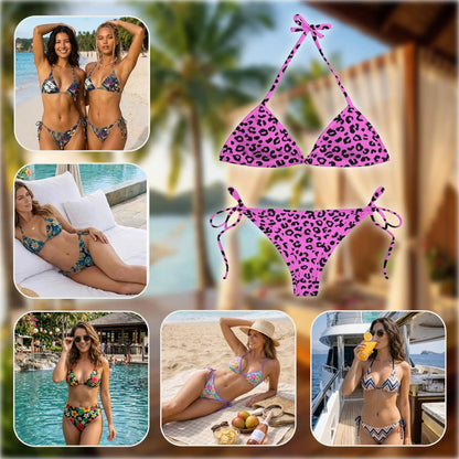 Pink Leopard Bikini Set for Women, Two Piece Swimsuit, Wild Animal Print Beachwear | Azhawaiian