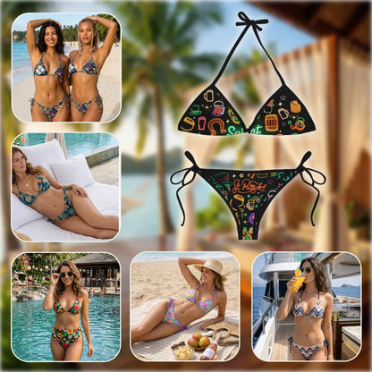 Neon Patrick's Bikini Set for Women, Two Piece Swimsuit, St. Patrick's Day Neon Print Beachwear | Azhawaiian